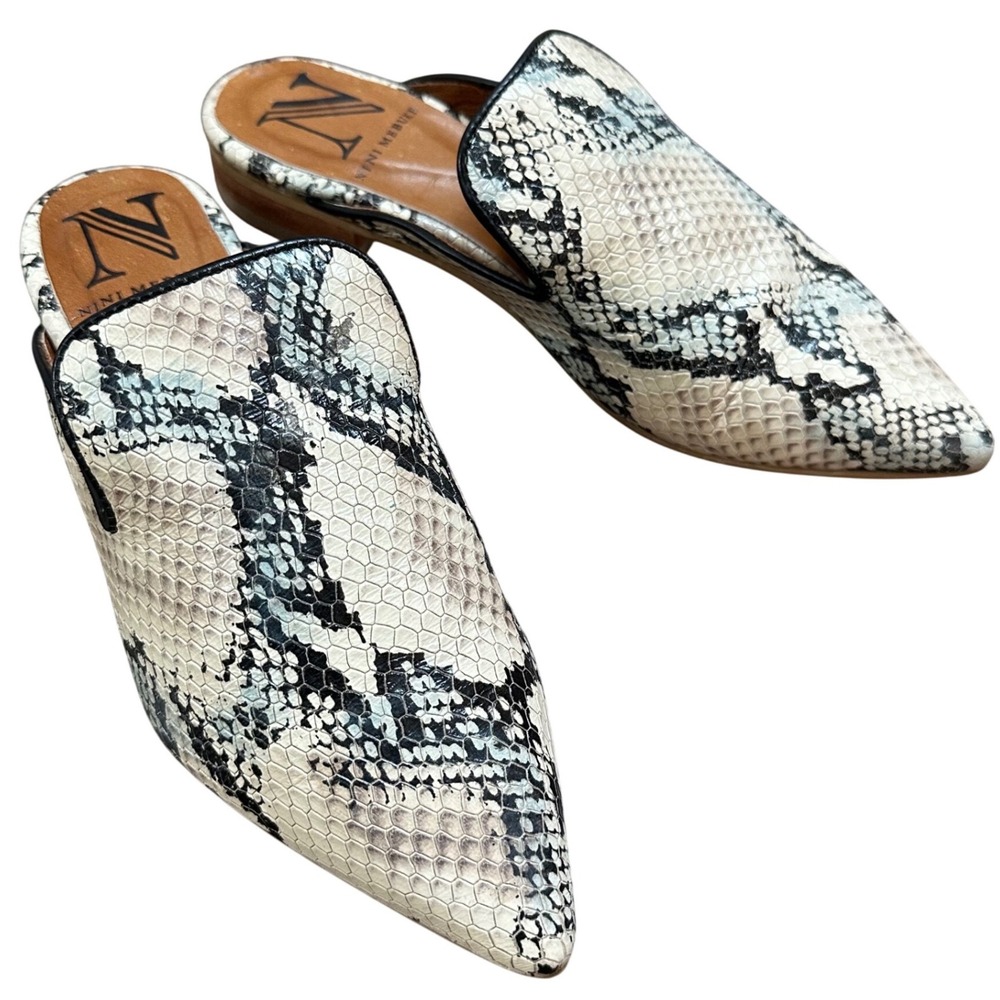 Nini Mebuke Snakeskin Embossed Leather Pointed Toe Mules Size 37  US  6.5-7